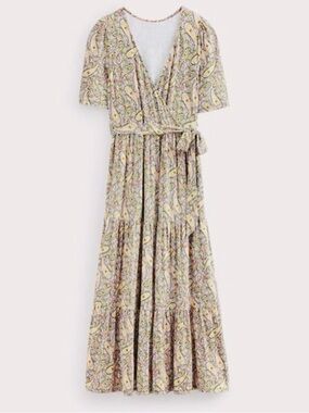 [Boden] Paisley Print Jersey Tie Wrap Tiered Maxi Dress with Pockets